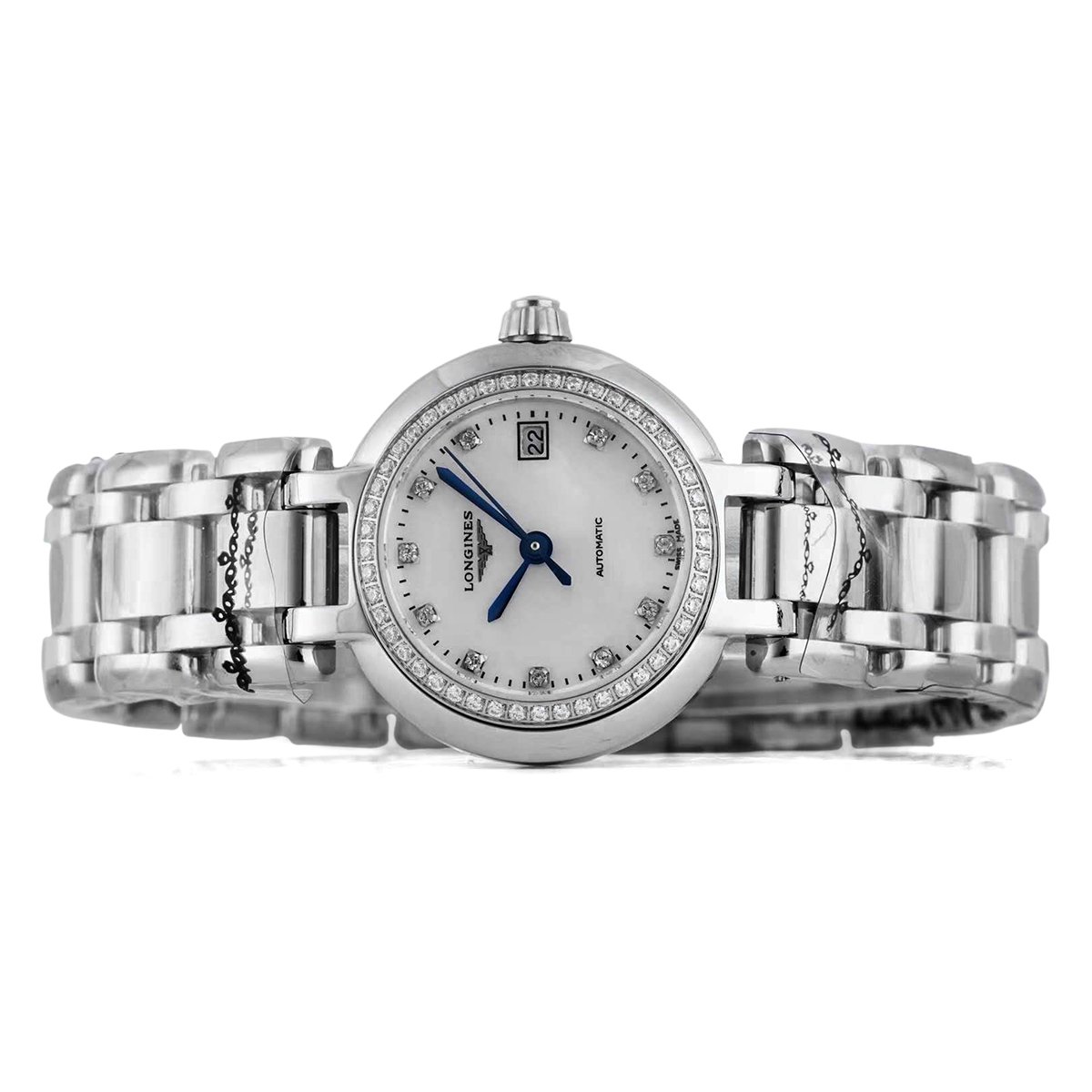 Primaluna MOP White Dial with D1am0nd Markers and D1am0nd Bezel